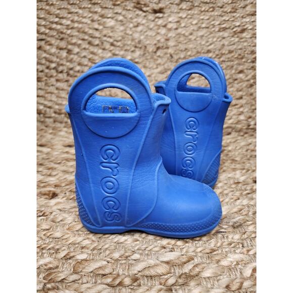 Crocs 12803 Kids Blue Rubber Pull On With Handles Outdoor Rain Boots Size c 6 - Picture 7 of 11